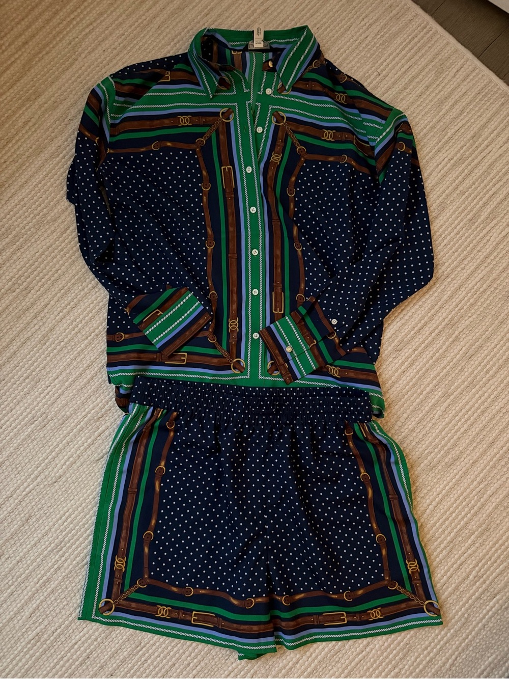 Ralph Lauren Navy & Green Silk Two-Piece Set